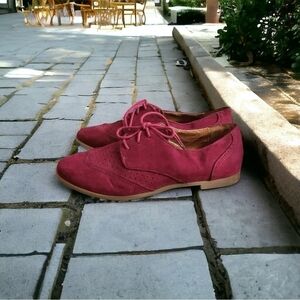 Womens Suede Oxford Shoes XHILARATION Purple Red Textile Loafers Lace Up Shoes